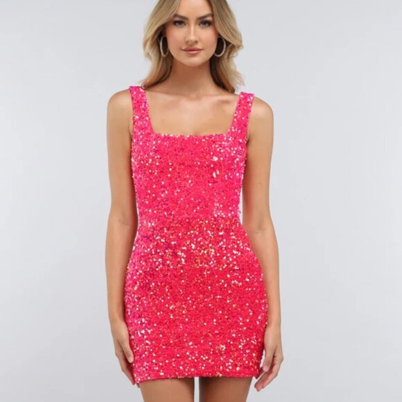 Helsi Rory Stretch Velvet Sequin Mini Dress - French Rose - Large - Picture 1 of 14